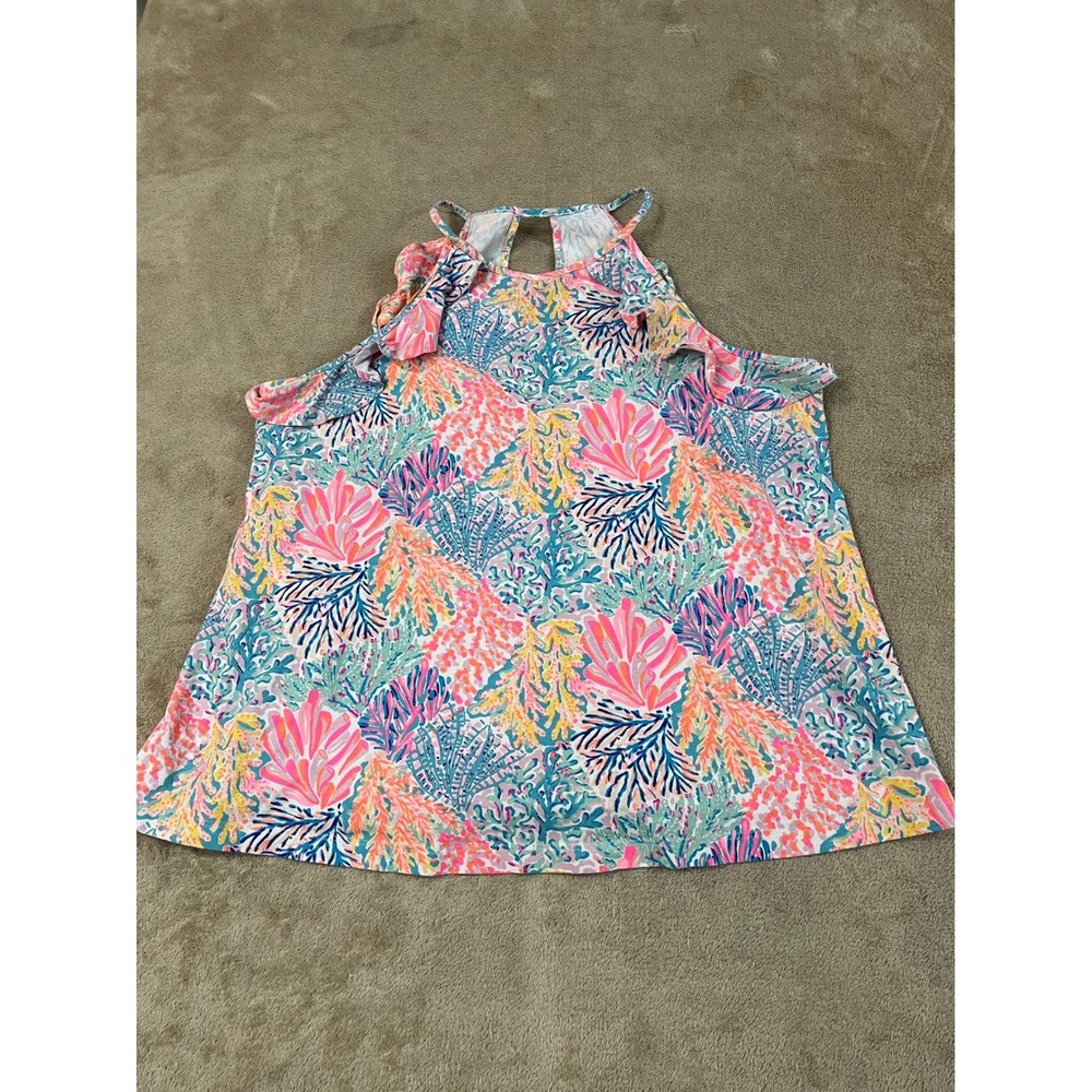 Lilly Pulitzer Billie Top Women Size Large Splashdance Coral Reef Print AOP EUC